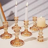 Maxcheck Set of 6 Candlestick Holders Taper Glass Candle Holder Decorative Candle Stand for Wedding Christmas Party Table Centerpiece Anniversary Festival Home Decor(Amber)