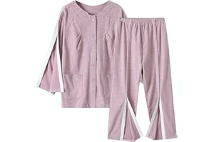 Siomlana Bedridden Patient Clothes,Disability Set with Full Opening on Both Sides,Fracture Suit,Suitable for Incontinence,Check Scrub,Paralyzed Elderly,Post Surgery Dialysis(Women,Light purple,M)