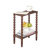 Fultyle Small Narrow Side Table, Skinny End Table with Storage, Nightstand | Narrow Accent Table Slim Bedside Table for Small Spaces, Office, Bedroom, Solid Wood Legs (Walnut Brown)