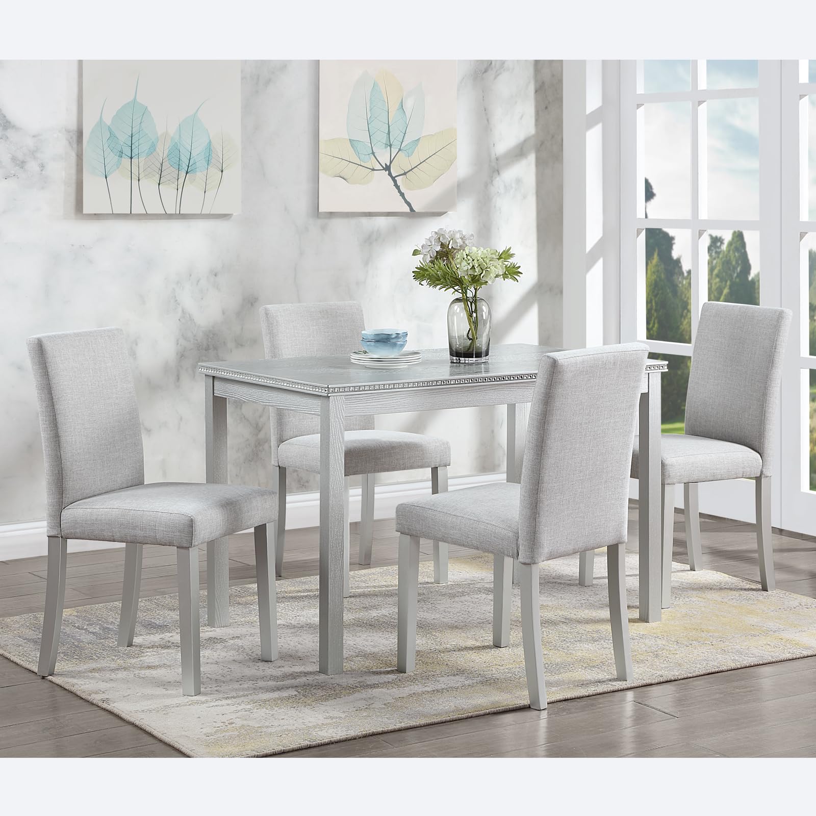 Photo 1 of **NO TABLE/ONLY 4 CHAIRS**Ball & Cast 4 Piece Dining Table Set,Kitchen Table Set for 4 W/ 45.5" Rectangular Wooden Dining Table,Living Room Furniture W/ 4 Upholstered Chairs,for Dining Room,Kitchen,Silver Grey