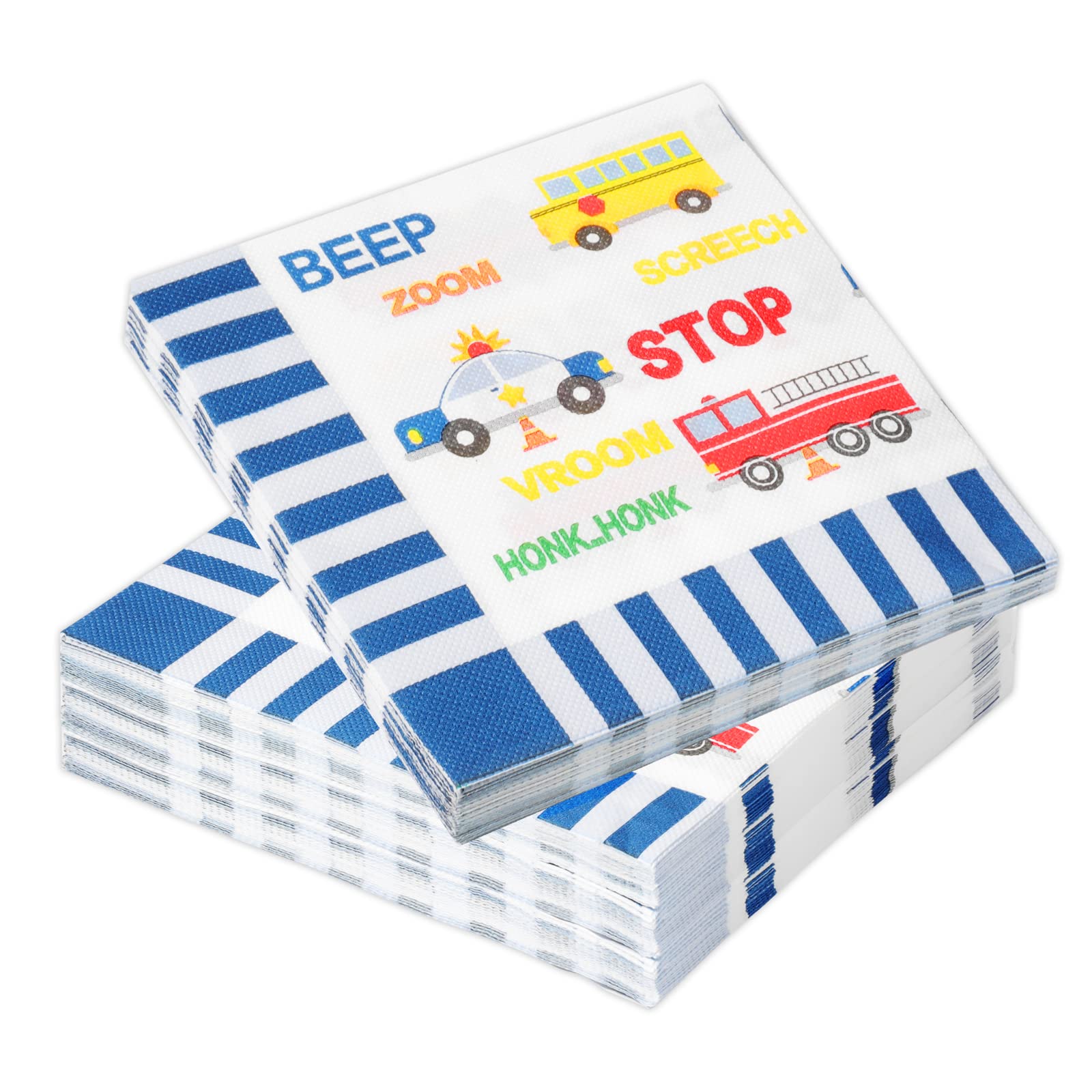 Pack of 60 Engineering Vehicle Theme Disposable Napkins, Car Printing Serviettes Paper Napkins Party Supplies Table Decorations for Boys Birthday Party, Children's Day, 33 x 33 cm, Blue