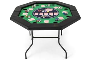 GOFLAME 48” Foldable Poker Table for 8 Players, Blackjack Texas Hold’em Table with Padded Rails, Cup Holders, Folding Legs, Octagon Poker Card Board Game Table for Family Game Casino, Green