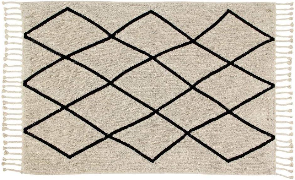 Lorena Canals-Washable Area Rug. Collection Bereber in color Natural and Black-Handmade by artisans in Rectangular shape and made in Natural Cotton and Non-Toxic Dyes-Size:4'7"x6'7": Furniture & Decor