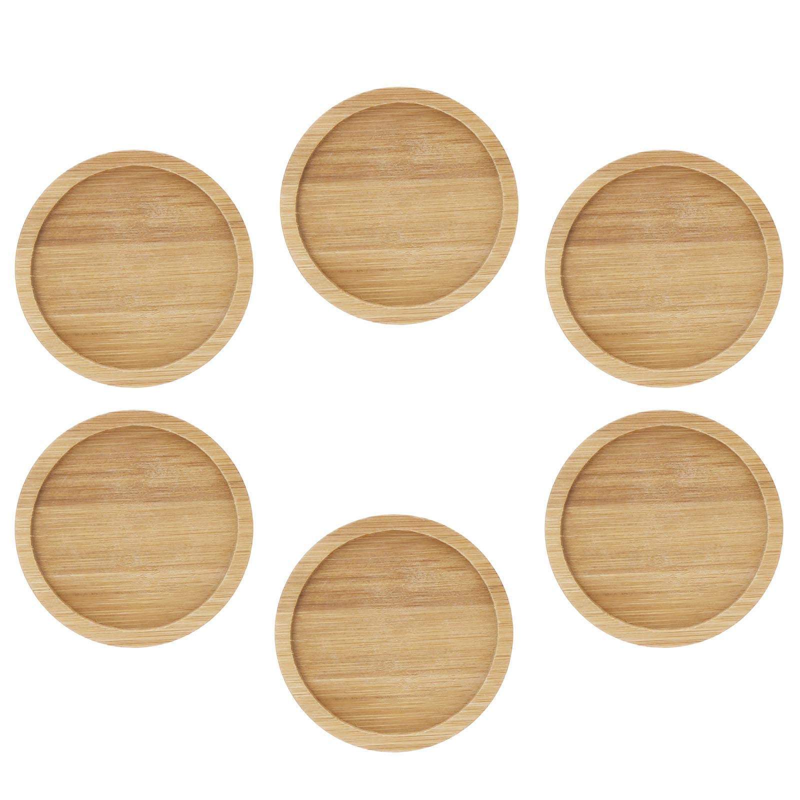 YINETTECH 6pcs Succulents Round Tray Bamboo Plant Saucer Flower Pot Set 3Inch Flower Plant Pot for Indoor and Outdoor Plants