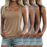 Riyiper 4 Pack Summer Women's Tank Tops Multipack Sleeveless Shirts Loose Fit Square Neck Tanks