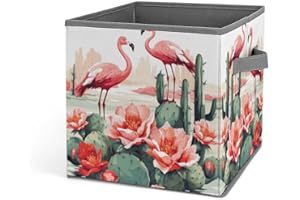 VstaDank Cactus Flamingo Rose Flowers Storage Bin Larger Clothes Basket with Handles Fabric Storage Container Foldable Closet