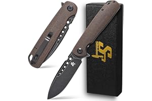 Sitivien ST131 Folding Knife,D2 Blade Micarta Handle EDC Tool Knife with Liner Lock for Outdoor Camping Hiking Fishing(Brown)
