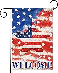 Hexagram 4th of July Patriotic Garden Flag 12x18,Burlap Garden Flag Double Sided Banner,Watercolor American Patriotic Stripes and Stars 4th of July Independence Day Decor