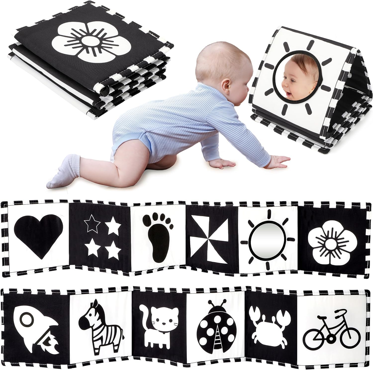 URMYWO Newborn Essentials，Black and White Sensory Toys Newborn Toys High Contrast Soft Baby Book Nursery Decoration Baby Gifts for 0-3-6-12 Months