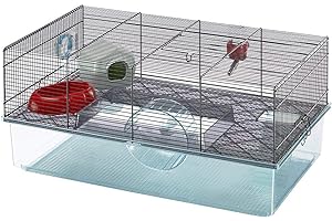 Ferplast Favola Hamster Cage Includes Free Water Bottle, Exercise Wheel, Food Dish & Hamster Hide-Out Large Hamster Cage Measures 23.6L x 14.4W x 11.8H-Inches