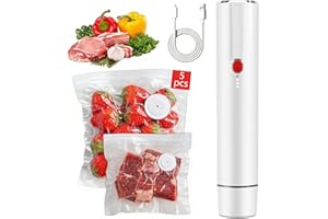 Chef Preserve Vacuum Sealer Machine, Portable Food Saver with 65kPa Strong Suction & Auto Shut-Off, Includes Reusable Bags fo