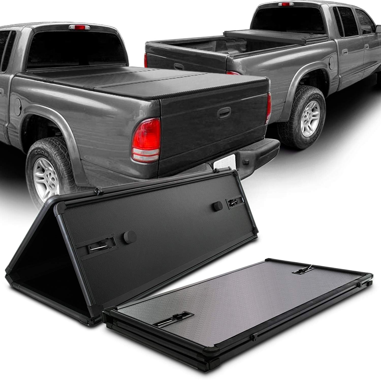 Fits 1997 1999 Dodge Dakota 2000 2004 Extended Standard Cab 6 5 Feet 78 Inches Bed Hard Tri Fold Black Tonneau Cover Tonneau Covers Amazon Canada