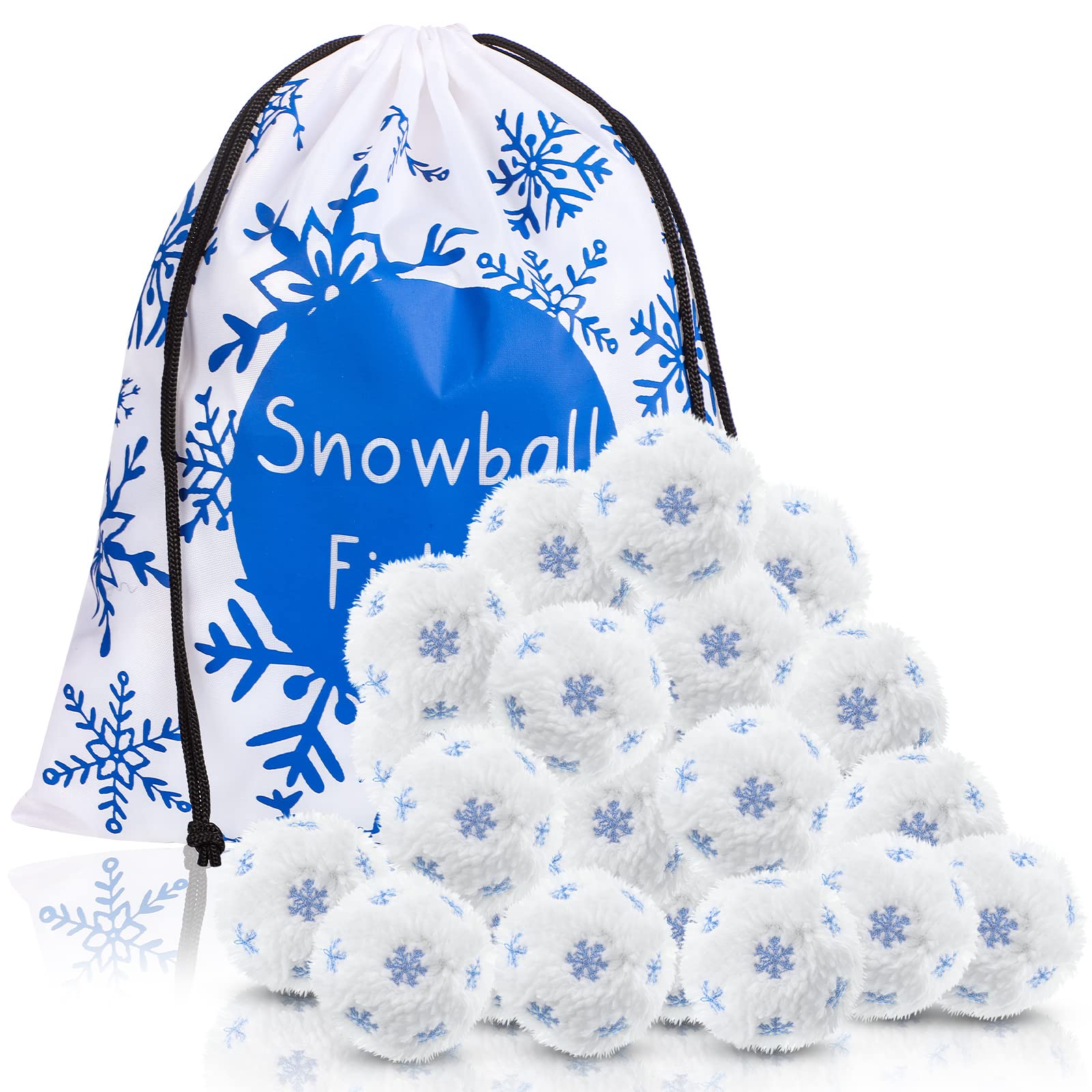 Photo 1 of Sumind 36 Pcs Fake Snow Balls for Kids Fights Indoor, Snowflake Soft Plush Fluffy Snowballs with and Storage Bag for Family Indoor Outdoor Snow Fight Winter Games Christmas Tree Decor