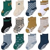 The Peanutshell Organic Baby Boy Socks 0-24 Months Set of 12 - Non-Slip Grip, Soft Cotton Newborn & Toddler Socks - Bold