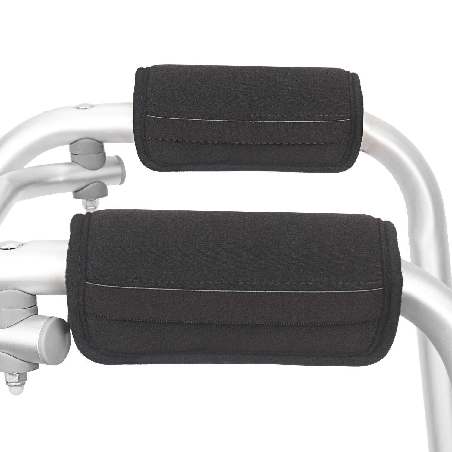 Padded Walker Hand Grips 2 Pack Wheelchair Handle Grips Covers with Strap Soft Foam Padding Adjustable Non-Slip Breathable for Senior Elderly Rollator Crutches Luggage (Black)