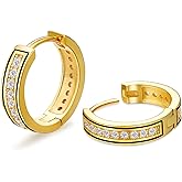 KRKC&CO Hoop Earrings Men, Sterling Silver, Birthday Summer Gift for Men, 14K/White Gold Plating, Hypoallergenic, Curved Face Hip Hop Rapper, Jewerly for Women