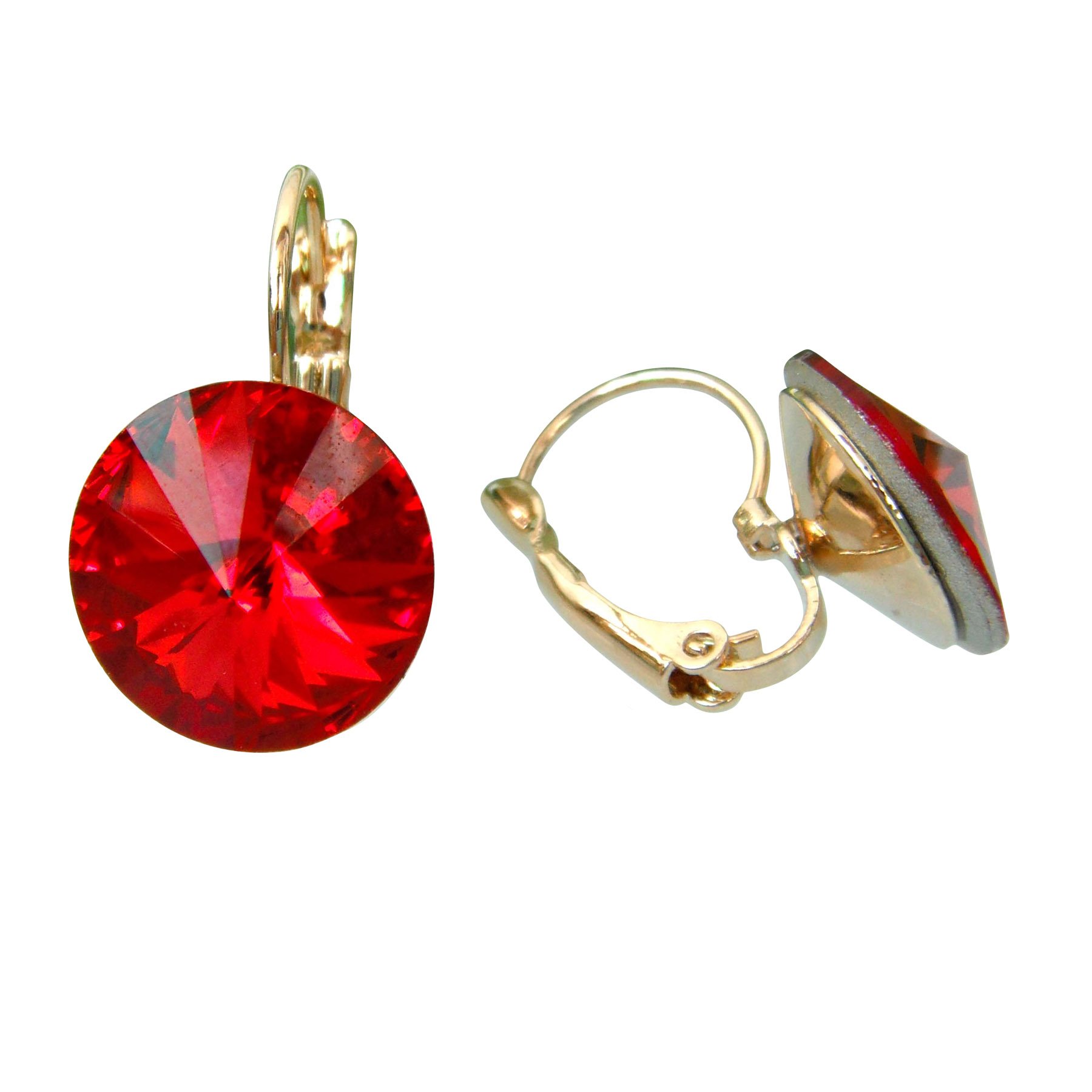 Navachi 18k Gold Plated Red Big Circle Crystal Hoop Az2841e Leverback Earrings