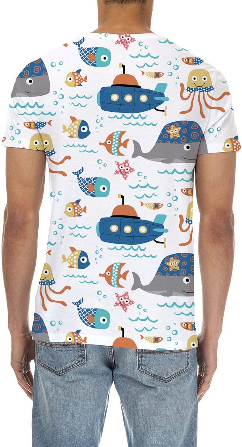 Amazon Com Men S Adult Graphic Tee T Shirt Crew Neck Ocean Theme Sea Creature Submarine 3d Design Tee Shirts Clothing
