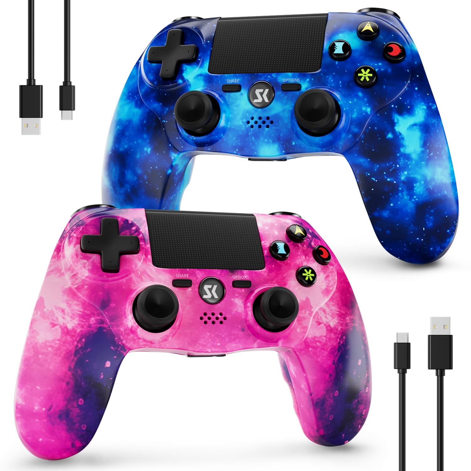 Controller for PS4, Wireless Controller 2 Pack for Sony PlayStation 4/Slim/Pro, Remote Control with Double Vibration, 6-axis Motion Sensor, Speaker, 3.5mm Audio Jack, TouchPad, and 800mAh Battery