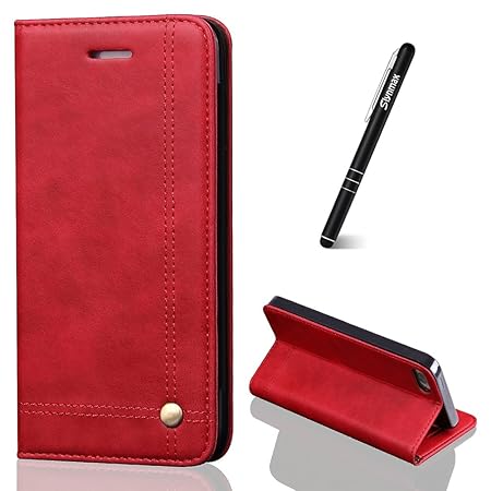 Slynmax Kompatibel mit Hülle iPhone 5,iPHone 5S Hülle Schutzhülle Leder Flip Case Wallet Leder Ledercase Flip Tasche Wallet S