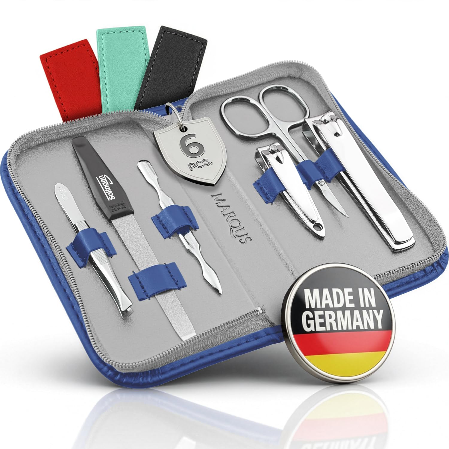 Solingen Manicure Set for Women and Men - 6-Piece Nail Grooming Kit - Pedicure Tools - Ideal for Travelling, as a present and home use, Blue