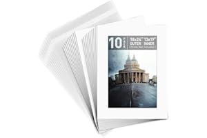Golden State Art, Pack of 10, Pre-Cut 18x24 White Picture Mat Kit for 13x19 Photo, 10 White Core Bevel Cut Mattes, 10 Backing