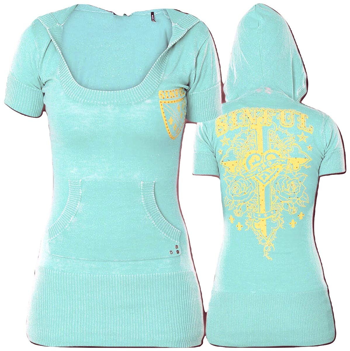 Sinful Affliction Womens T-Shirt Jessie Sweater Dress Athletic Wings Biker $78