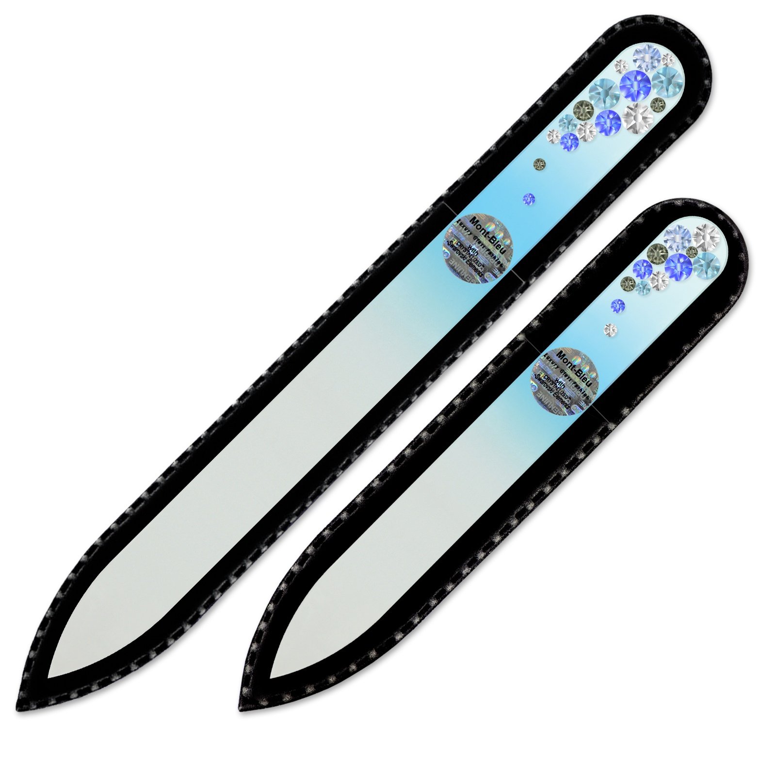 Mont Bleu Best Set of 2 Glass Nail Files - Hand Decorated with Swarovski Elements - Mothers Day Gifts - Genuine Czech Tempered Glass - Nail Files for Women - Crystal Nail File