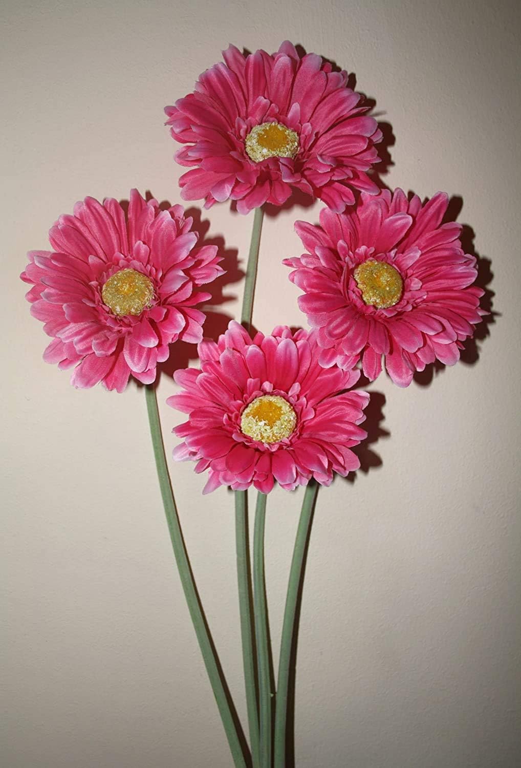 4x hot pink gerbera stems artificial flowers for home or weddings, 4 Pack