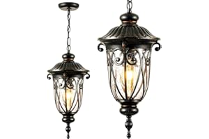VIANIS Large Outdoor Pendant Light, Vintage Outdoor Chandelier, Farmhouse Waterproof Hanging Lights with Seed Glass, Ceiling Lights for Porch, House, Garden, Doorway, Anti-Rust