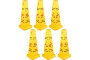 VEVOR 6 Pack Floor Safety Cone 26-Inch Wet Floor Sign Yellow Caution Wet Floor Signs 4 Sided Public Safety Wet Floor Cones Bi