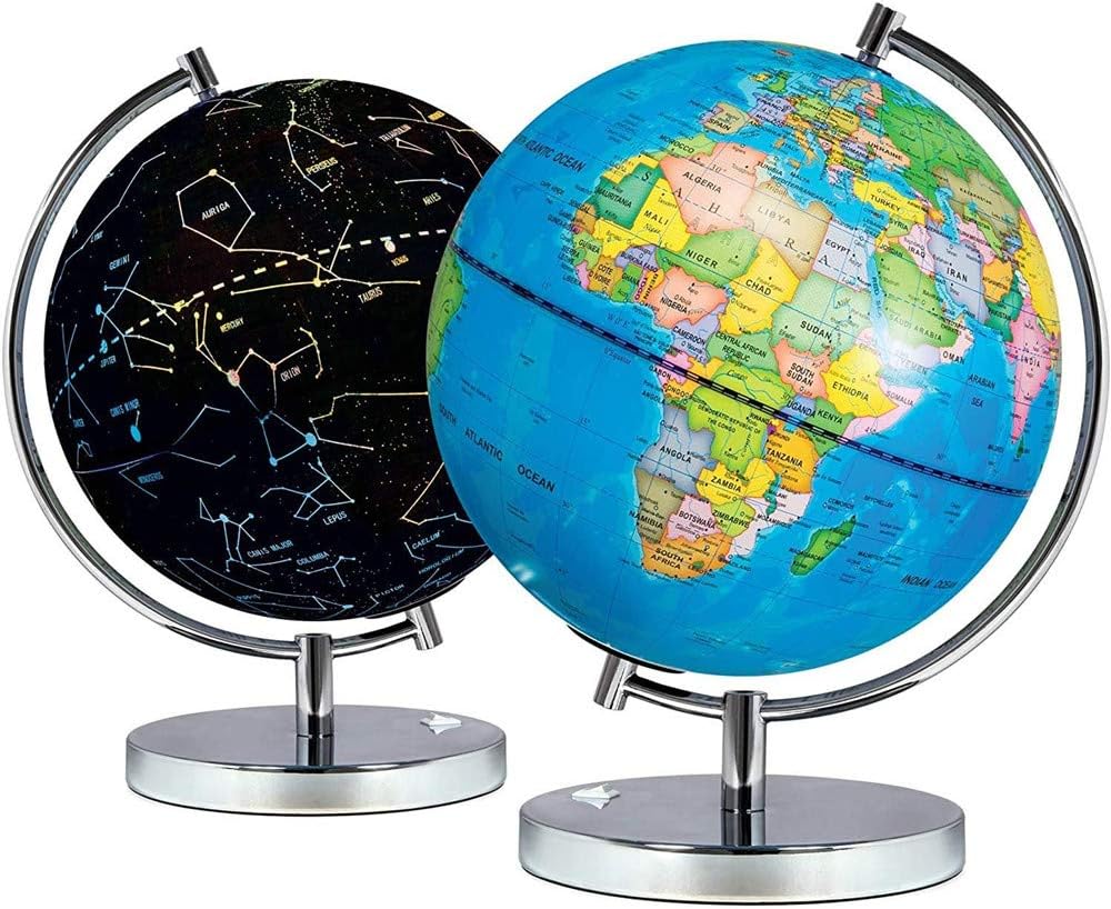 2 In 1 Illuminated World Globe For Kids Light Up Night View Constellation Lamp For Kids With Detailed World Map Built In Led Bulb No Battery Required Educational Gift Night Stand Decor