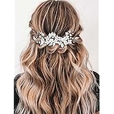 GORAIS Flower Bride Wedding Hair Vine Silver Pearl Bridal Headpiece Floral Leaf Hair Piece Hair Accessories for Women and Girls