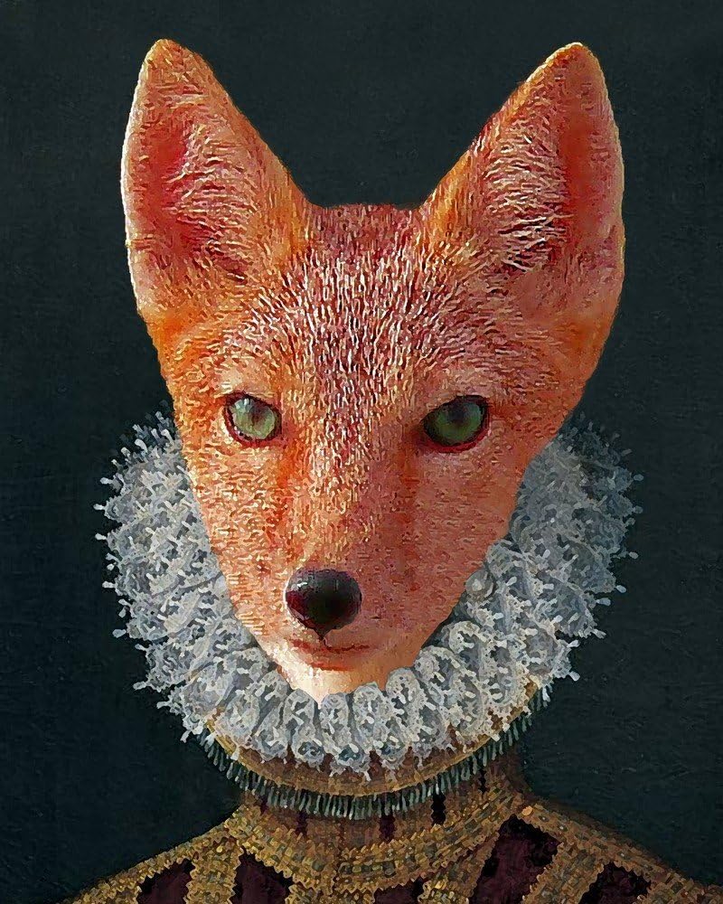 Tudor Renaissance Portrait RED FOX Man Altered Medieval anthro lord art print