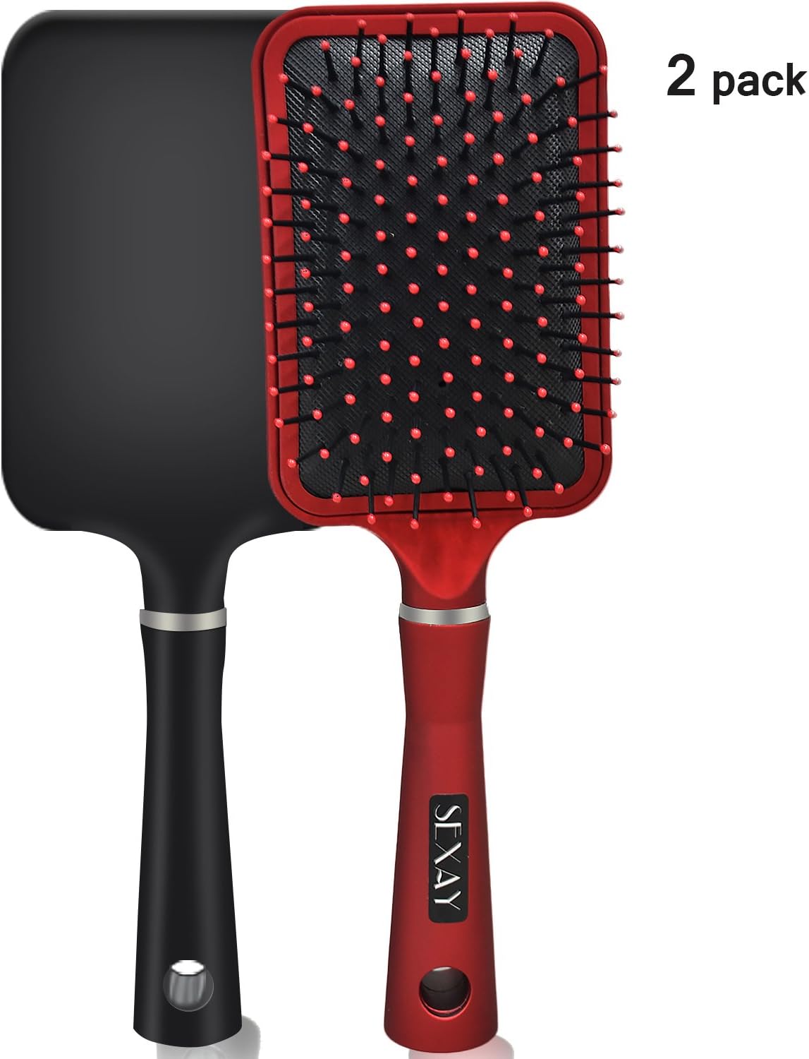 SEXAY Detangling Touch Paddle Hair Brush for Wet or Dry,2 PACK Detangler Smoothing Hair Brush Ideal for All the Hair Types for Adults&Kids (Red & Black)