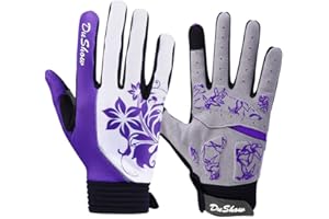 DuShow Bike Gloves for Women Cycling,Pink Floral Workout Gloves Women,Full Finger Biking Driving Riding Gloves for Women,Gel Padded Touch Screen Gym Gloves
