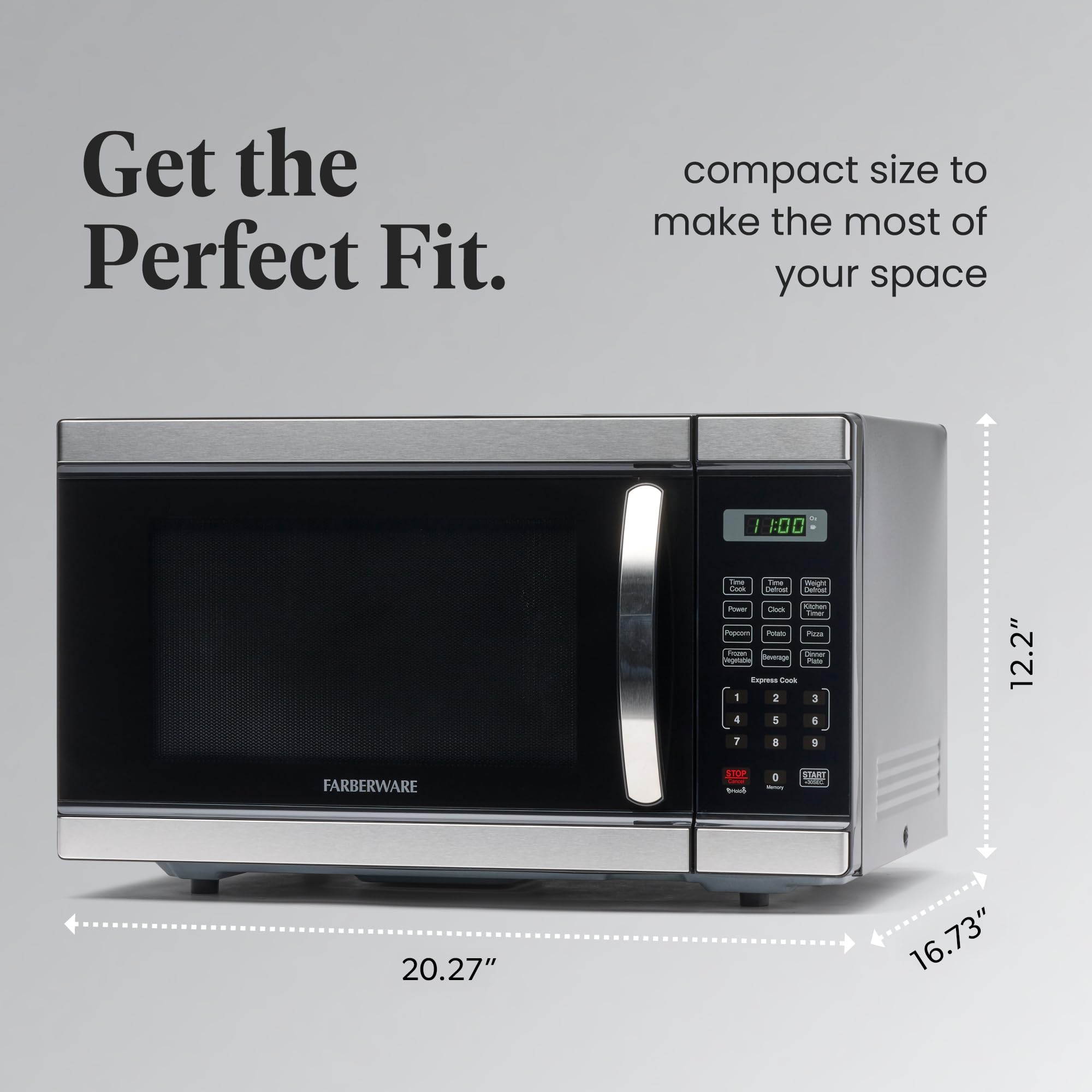 Farberware Countertop Microwave 1000 Watts, 1.1 Cu. Ft. - Microwave Oven With LED Lighting and Child Lock - Perfect for Apartments and Dorms - Easy Clean Stainless Steel