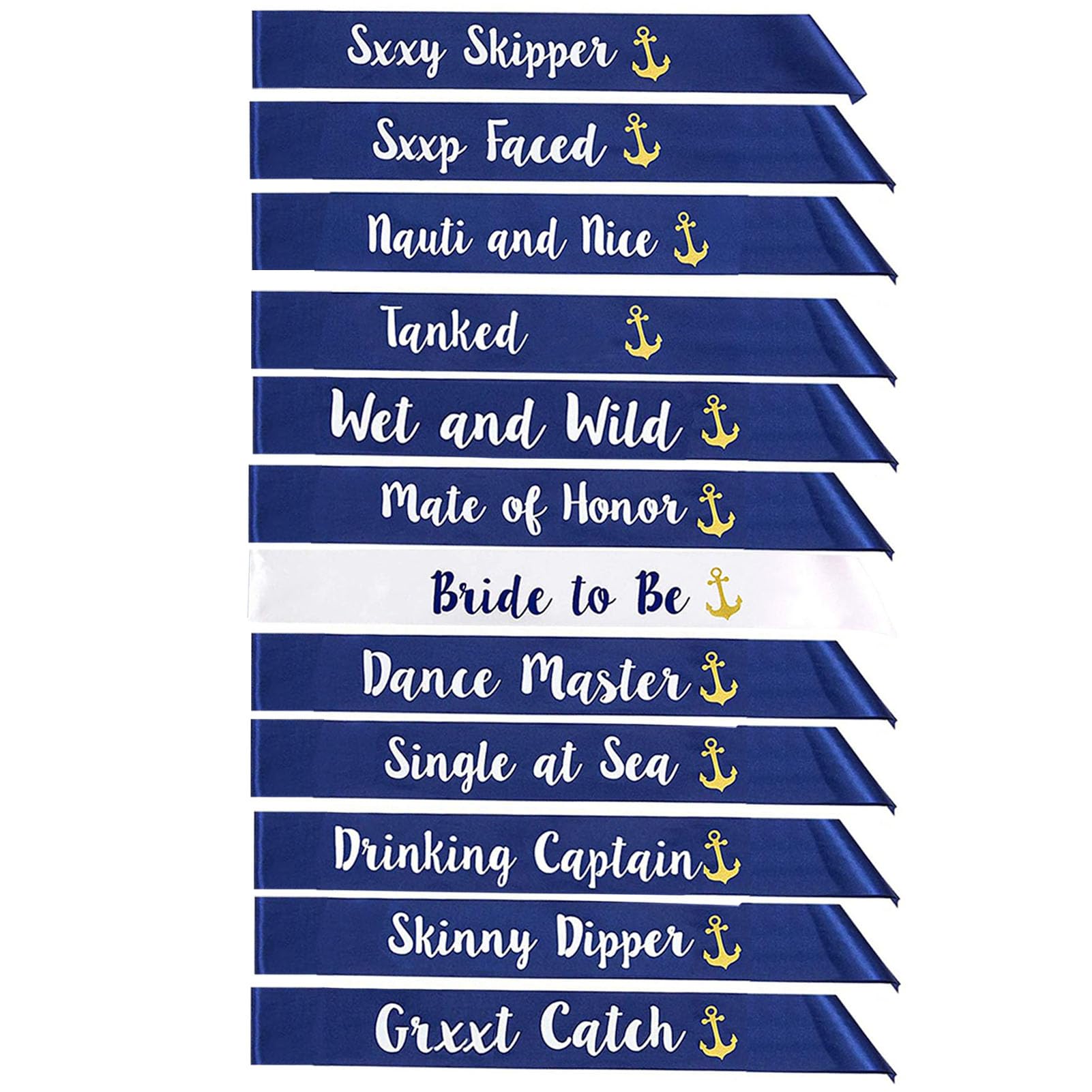 STAY GENT 12 Pieces Bride to Be Sashes, Bridesmaid Sashes Set 11 Pieces Blue with 1 Piece White Sashs Gold Text for Bachelorette Party Supplies, Wedding Ladies Night Out