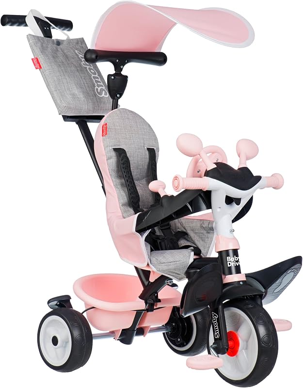 Triciclo Baby Driver Confort Rosa 3 en 1 Progresivo para Niños a Partir de 10 Meses, con Parasol Anti-UV, Volante con Claxon y Ruedas Silenciosas (7600741504)