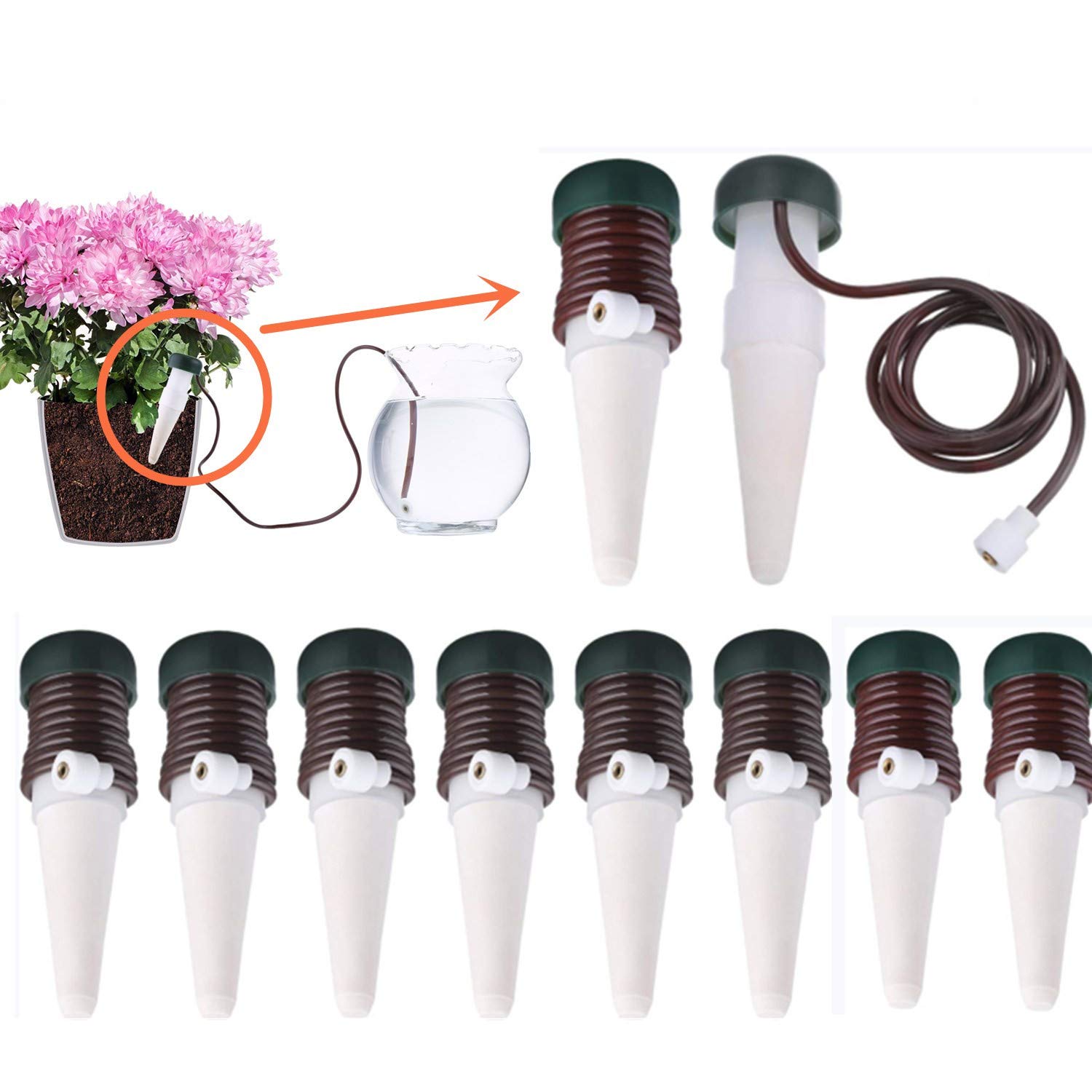 Mioke Watering Stakes, 10PCS Self Watering Plant Pots Automatic Ceramics Drip Sistem for Indoor & Outdoor Plants Flowers