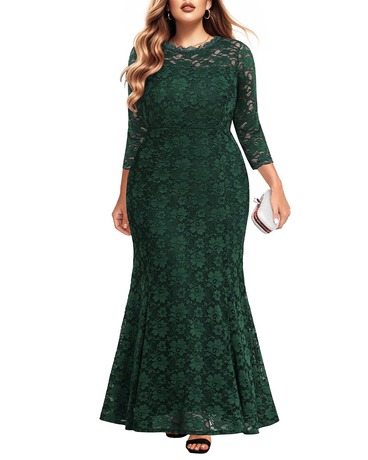 Photo 1 of Green Plus Size Dress Emerald Holiday Formal Evening Gowns Mother Winter Christmas Elegant Prom Lace Long Mermaid Dress