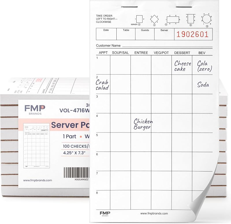 FMP Brands Server Note Pads 1000 Sheets Guest Check Order Pads Restaurant Bar