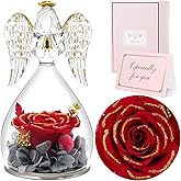 Sunia Valentines Day Rose Gifts for Women, Birthday Gifts for Mom Grandma, Forever Preserved Flower in Glass Angel Figurines Flowers for Delivery Prime, Mothers Day Real Roses for Her Wife