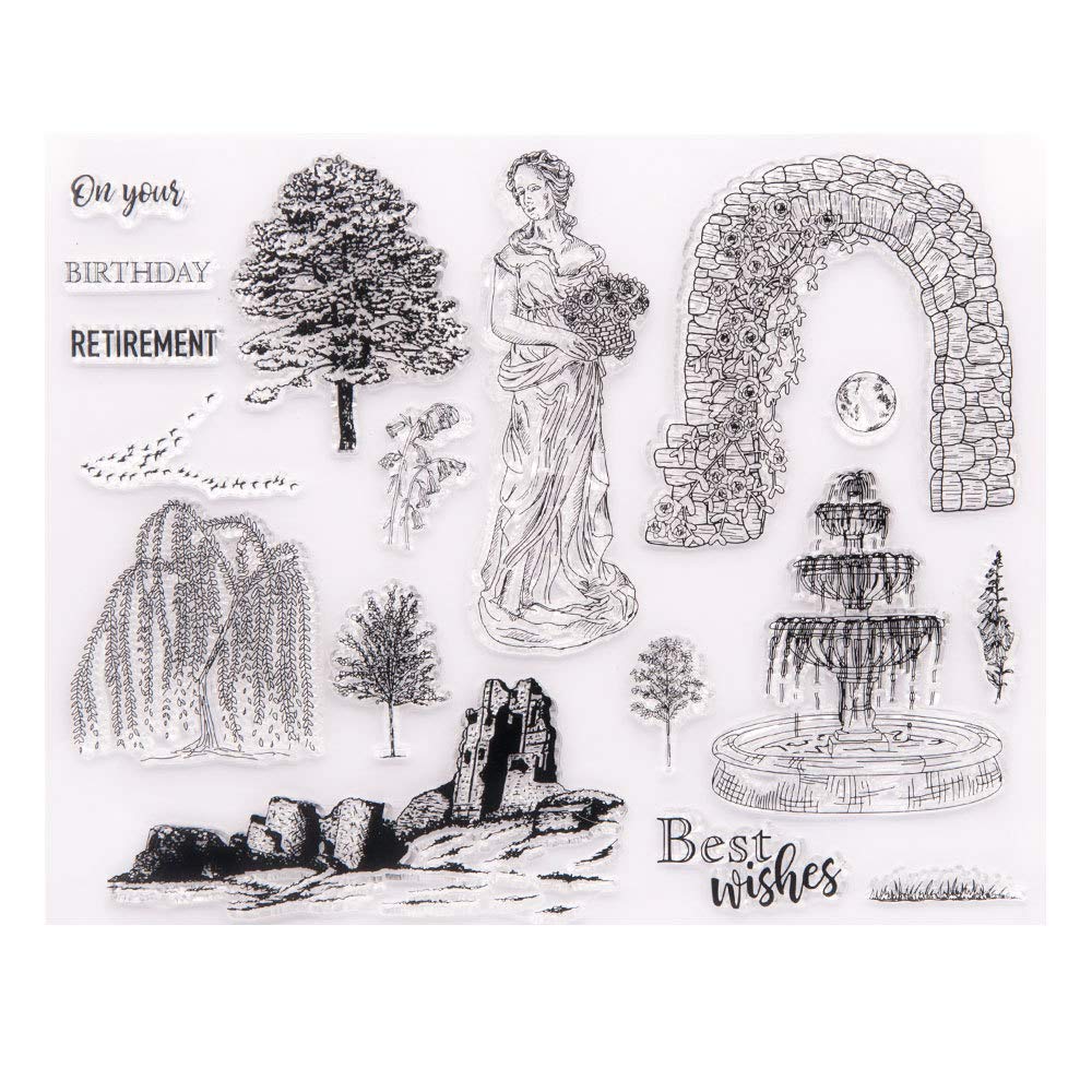 Arrietty Birthday Retirement Women Goddess of Spring Trees Clear Stamps for Card Making Decoration and DIY Scrapbooking Tools Rubber Stamps