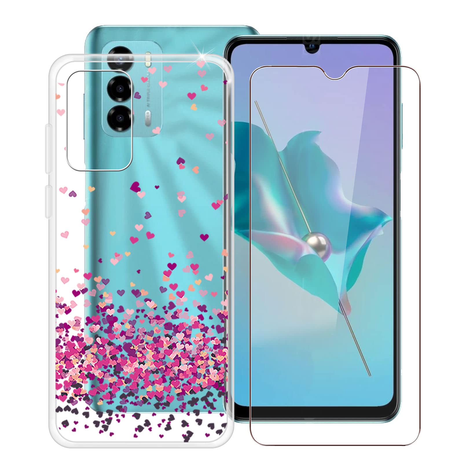 HHUAN Phone Case for ZTE Blade V40 Vita (6.75 Inches) with 1 x Tempered Glass Film, Ultra-Thin Transparent Soft Silicone Phone Cases, Removable Anti-Scratch TPU Case for ZTE Blade V40 Vita - WM85