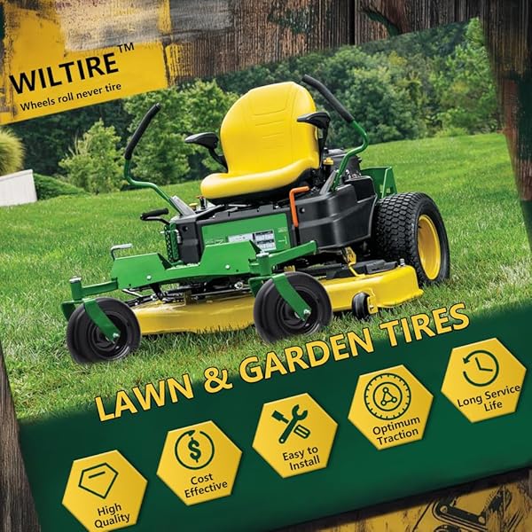 WILTIRE 11X4.00-5 FLAT FREE TIRE AND WHEEL (2 PACK),UNIVERSAL 11X4-5 SOLID SMOOTH TRACTOR TURF TIRE WITH RIM, 3.4″ CENTERED HUB AND 3/4″ & 5/8″ BUSHING, FOR ZERO TURN MOWERS AND RIDING LAWN MOWER