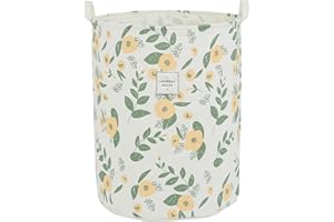 QIANBIRD Large Foldable Laundry Basket Organizer Holder portable tall collapsible laundry hamper nusery Storage Basket Bin with Handles Closure (Waterproof Lining, Floral Green Orange)