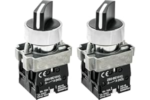 OELFFOW 2Pack Black 3-Position Selector Switch 2NO Metal Head Switch Ith: 10A, Ui: 600V, Uimp: 6kV, AC15 240V-3A, CE