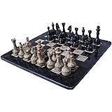 RADICALn 16 Inches Large Handmade Black and Fossil Coral Weighted Marble Full Chess Game Set Staunton and Ambassador Gift Style Marble Tournament Chess Sets -Non Wooden -Non Magnetic -Not backgammon