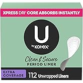 U by Kotex Panty Liners, Clean &amp; Secure, Light Absorbency, Extra Coverage, 112 Count (Packaging May Vary)